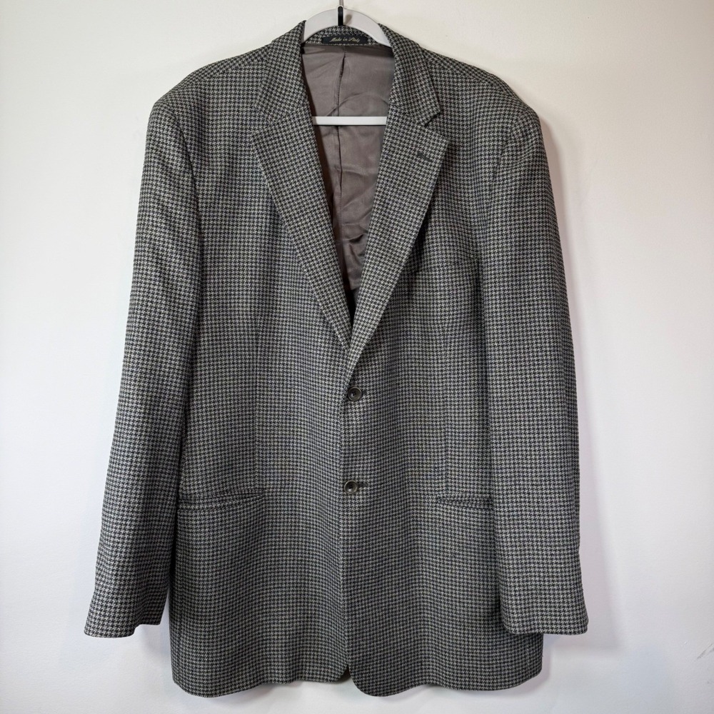 Zino Sport Coat Men 46 Long Grey Silk Wool Houndstooth Italian Old Money Classic